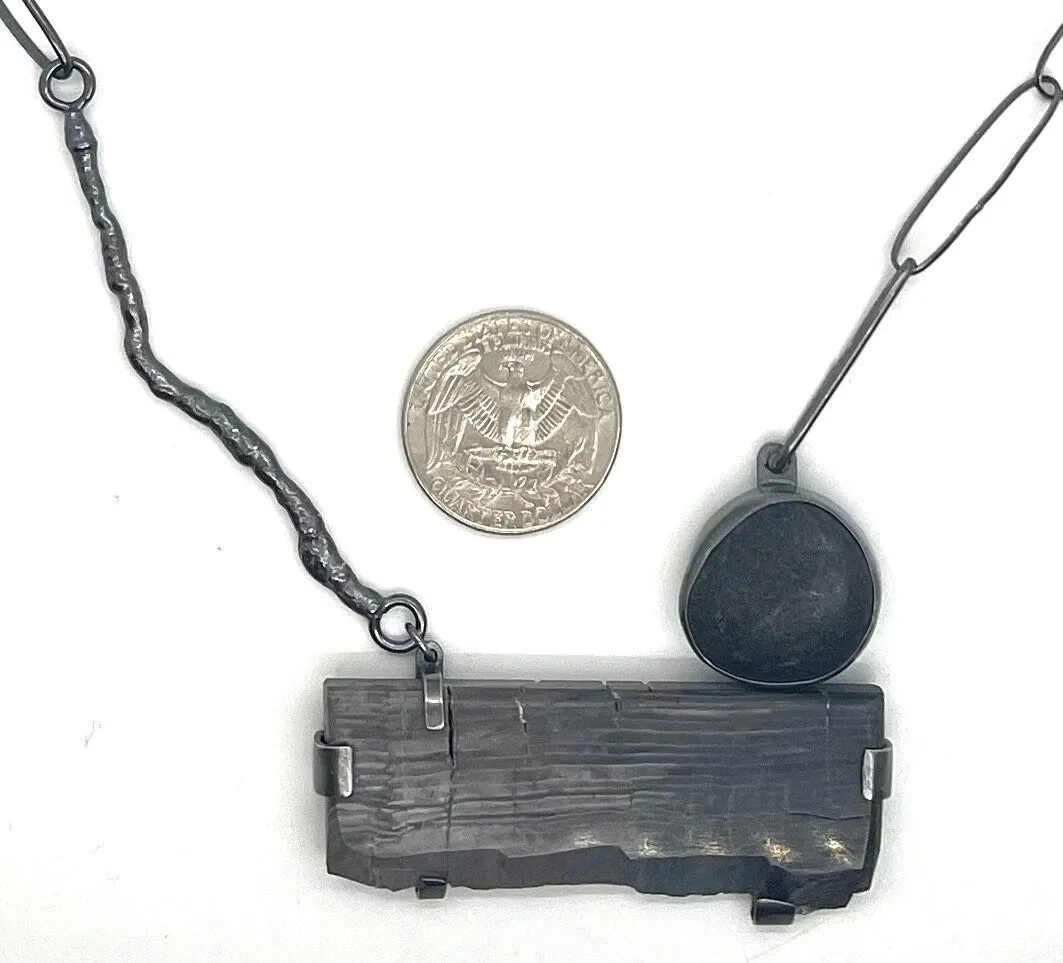 Rock and Petrified Wood Twig necklace
