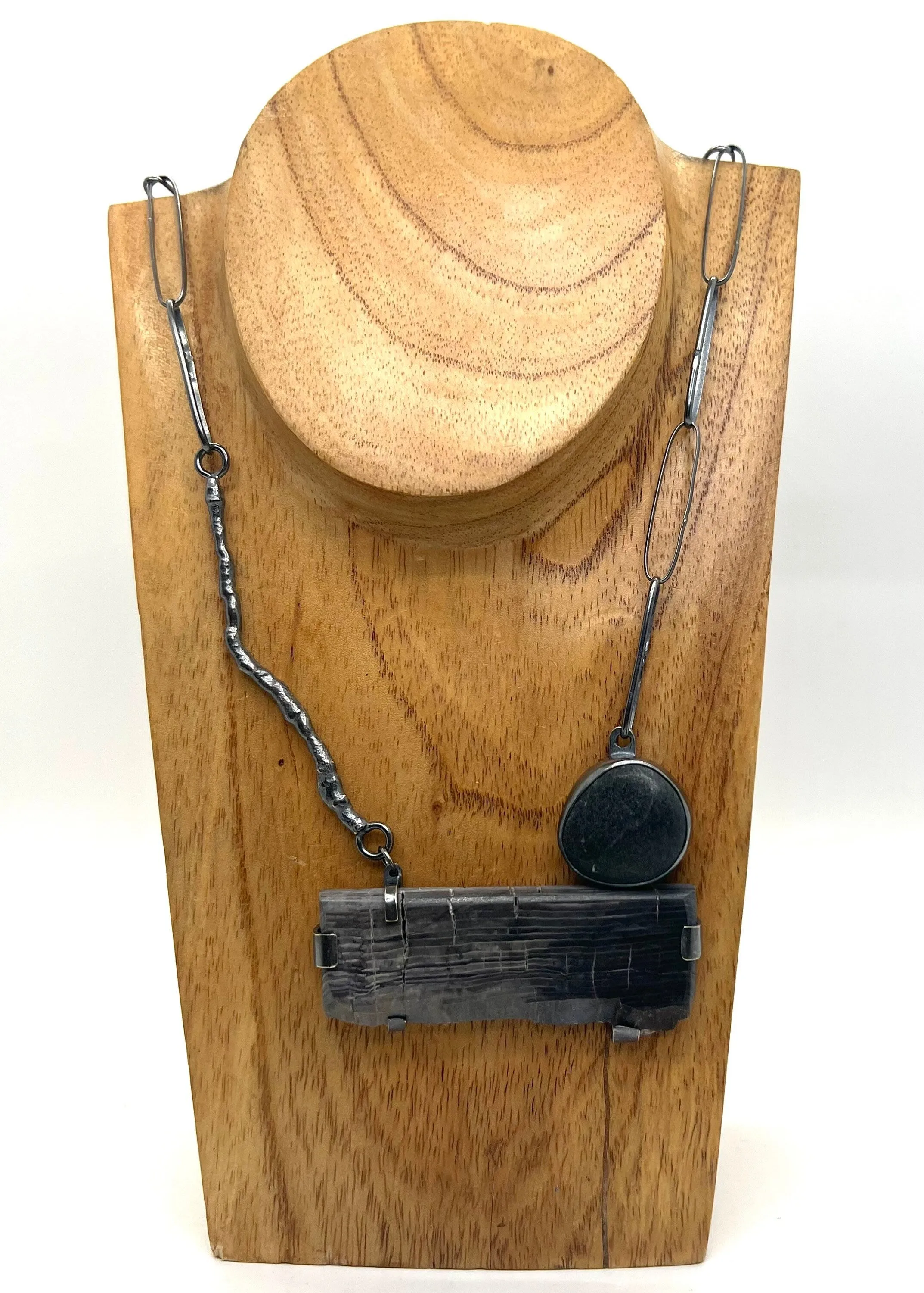 Rock and Petrified Wood Twig necklace