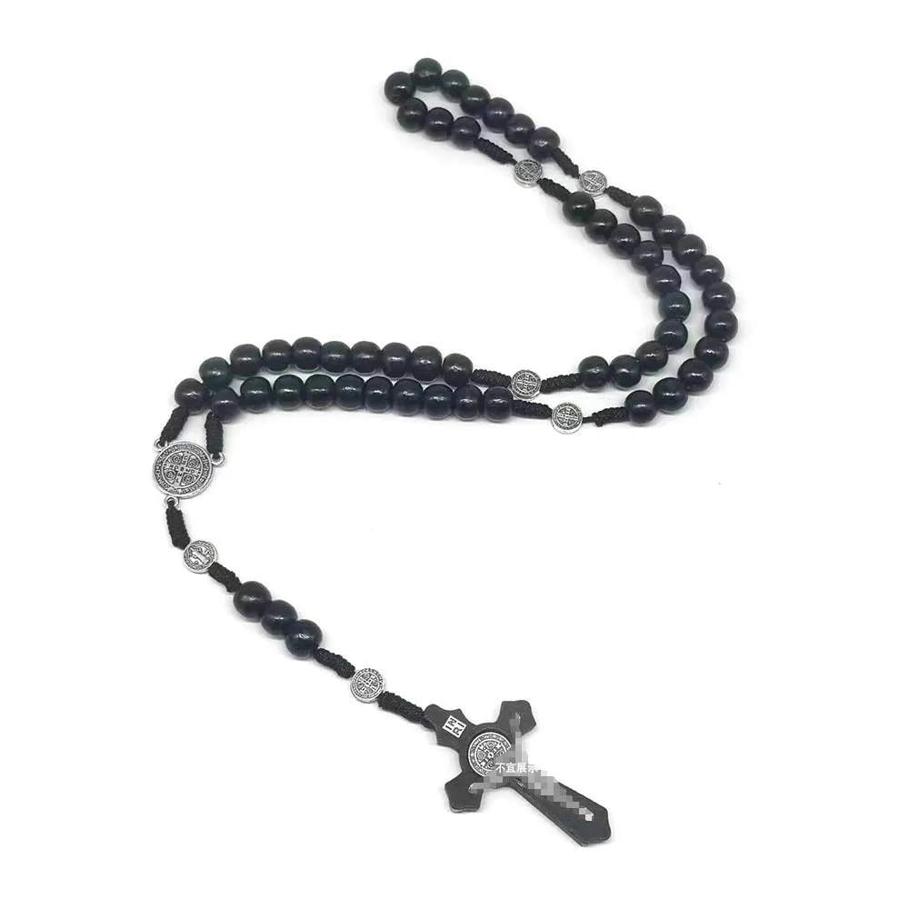 rosary necklace natural wooden beads
