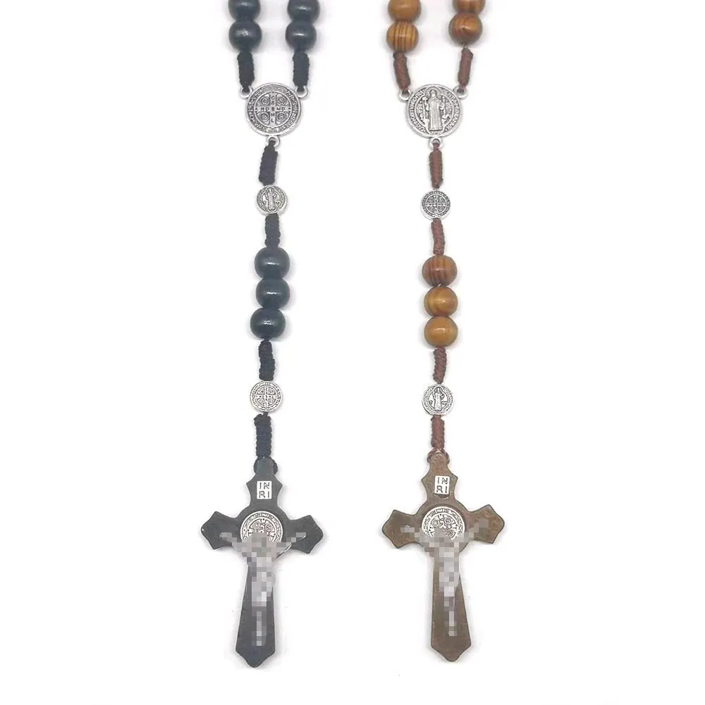 rosary necklace natural wooden beads
