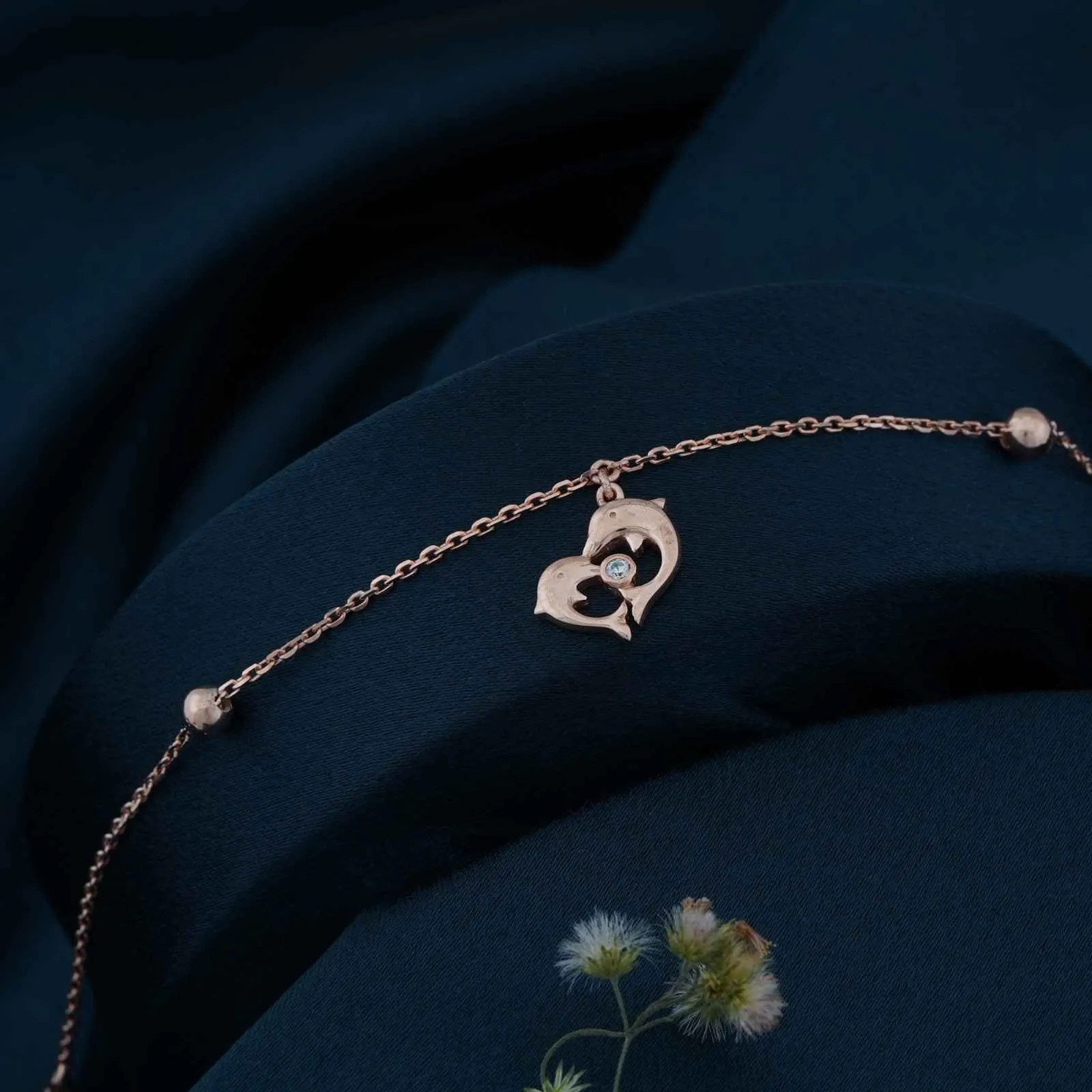 Rose Gold Dolphin Heart Love Anklet