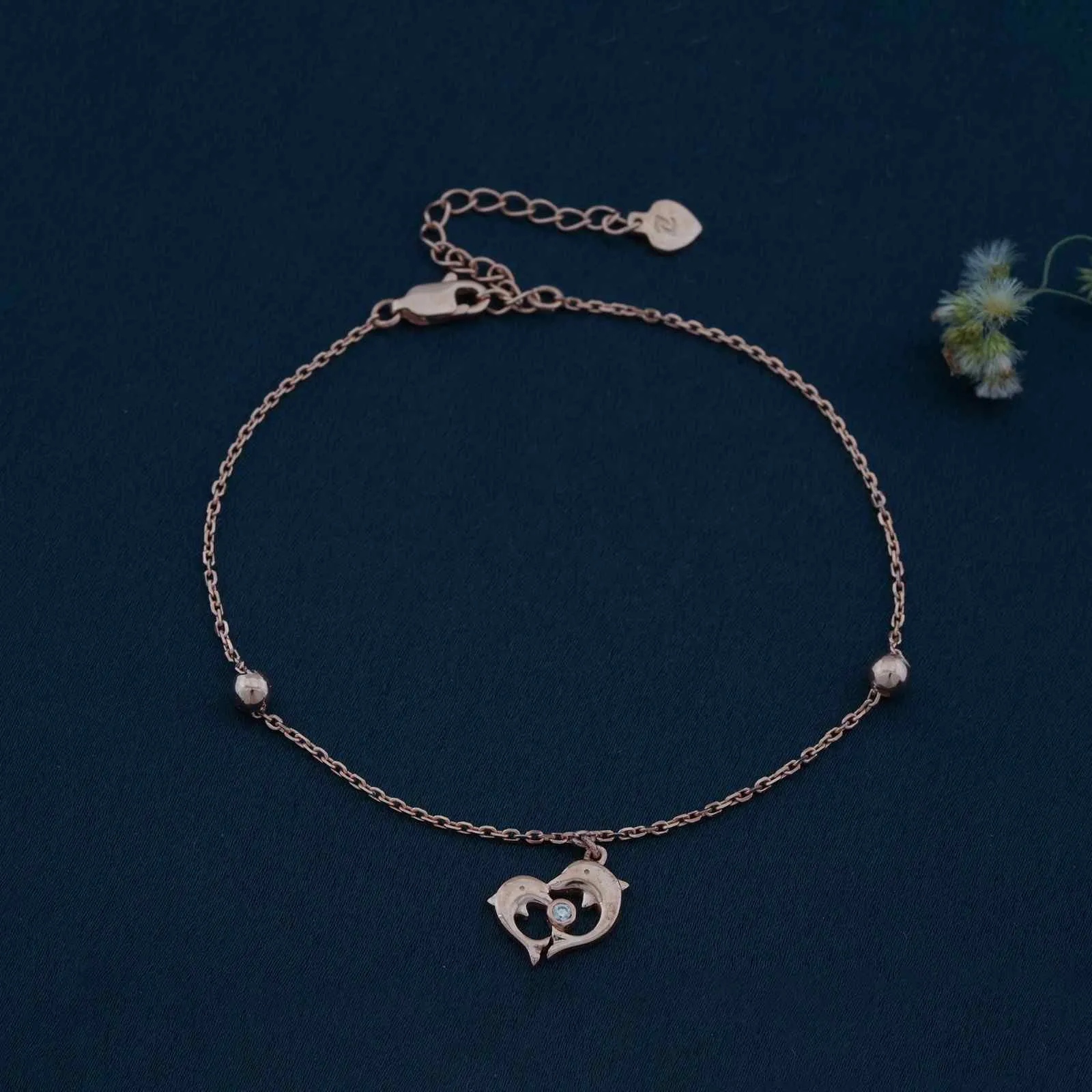 Rose Gold Dolphin Heart Love Anklet