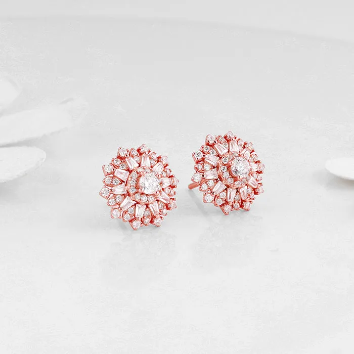 Rose Gold Floral Work Earrings
