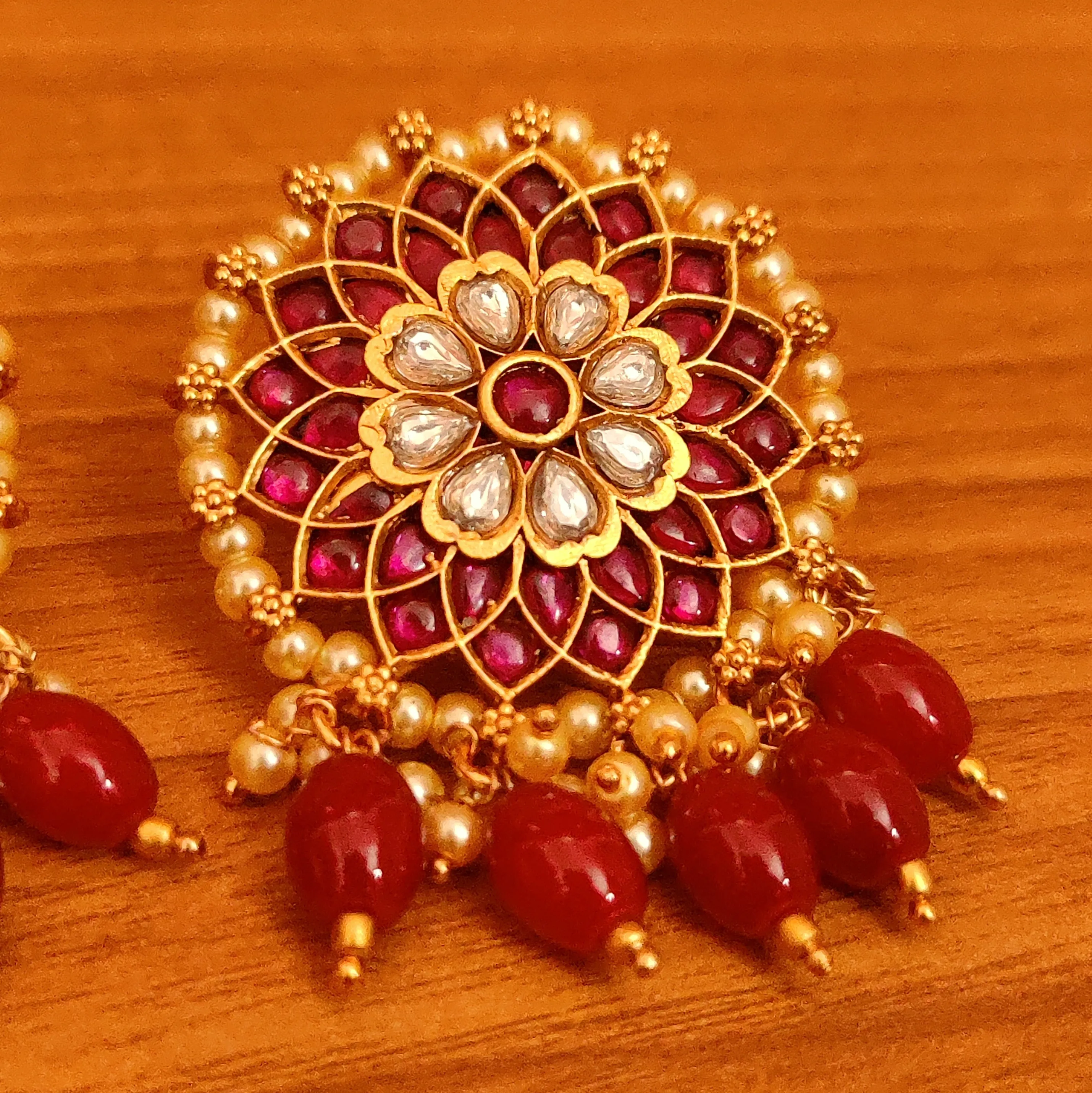 RUBY & PEARL KEMPU STONE KUNDAN LOOK BIG STUDS