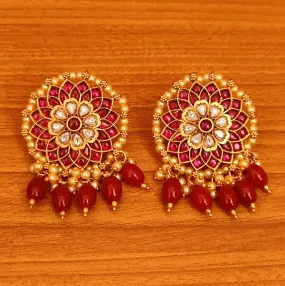 RUBY & PEARL KEMPU STONE KUNDAN LOOK BIG STUDS