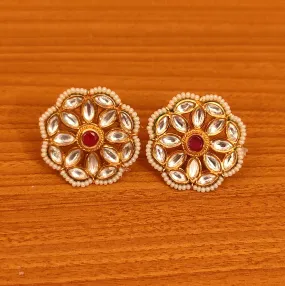 RUBY & PEARL KUNDAN MEENAKARI FINE STUDS