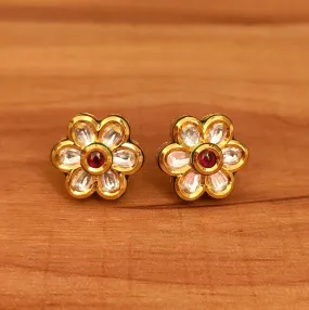 RUBY KUNDAN POLKI GOLD PALTED STUDS