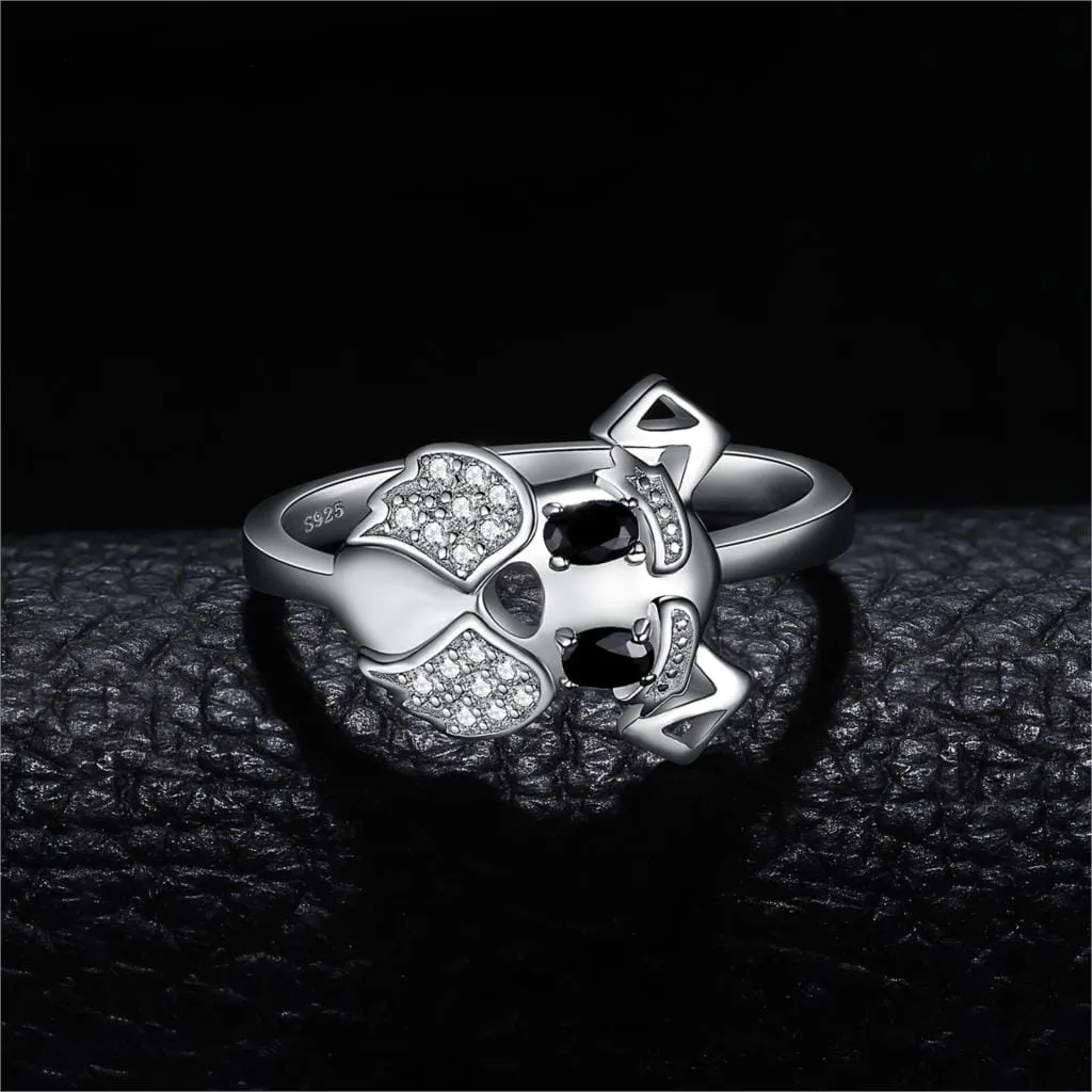 Schnauzer Dog Genuine Black Onyx Ring - 925 Sterling Silver