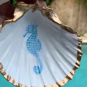 Seahorse Shell Ornament - Turquoise