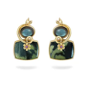 Serpentine, Labradorite and Amethyst Earrings