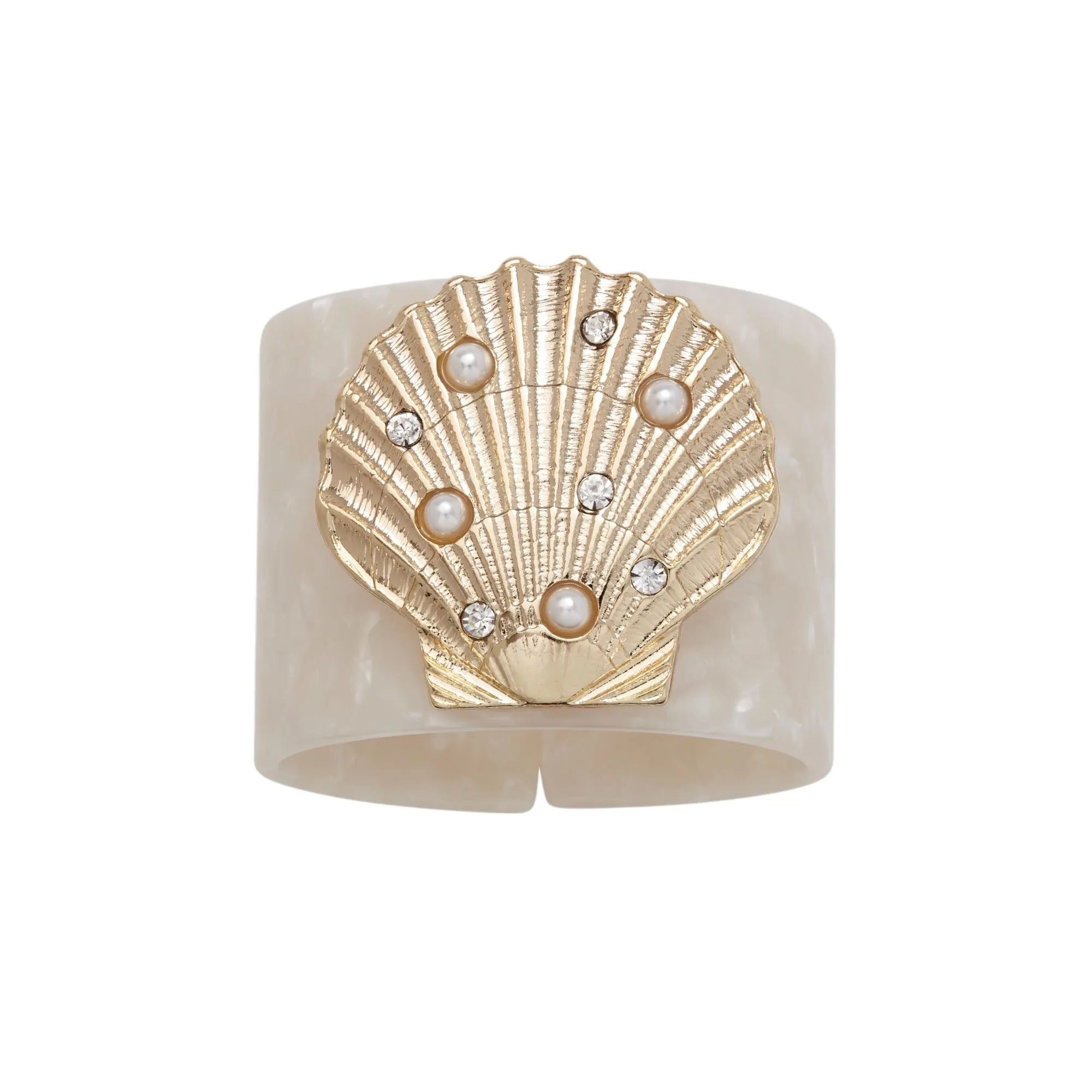 Shell Resin Napkin Rings, Pearly White, Set of Four