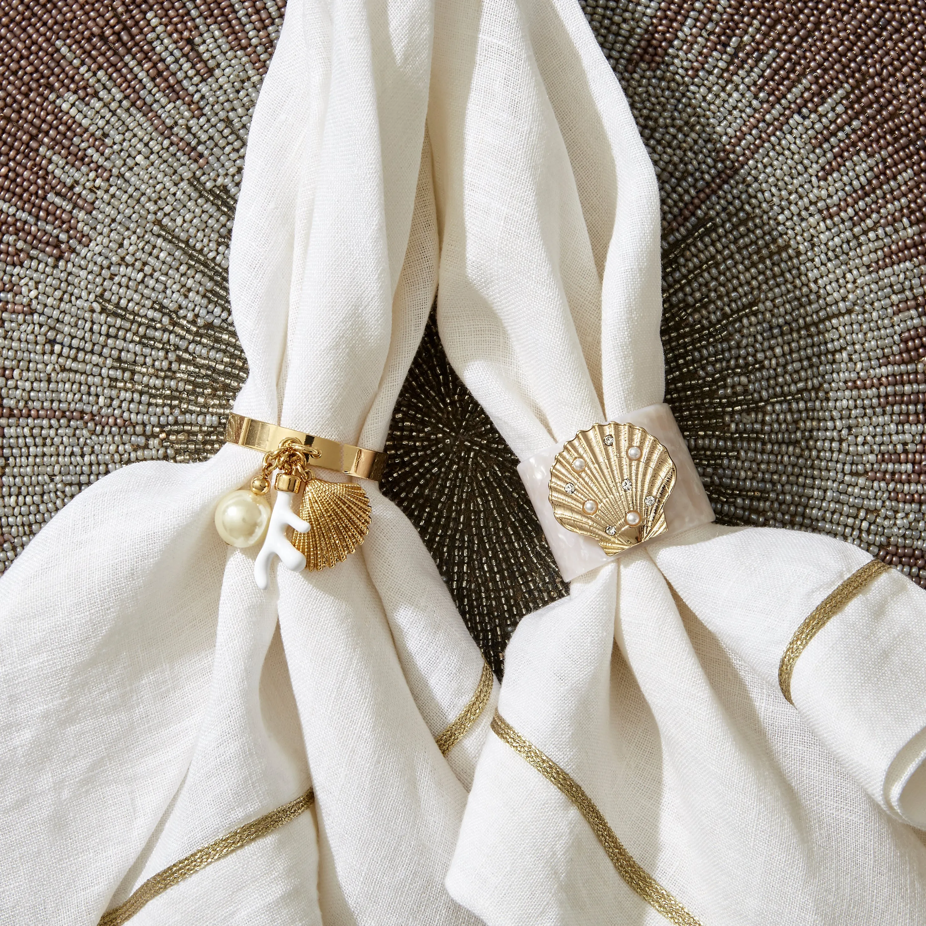 Shell Resin Napkin Rings, Pearly White, Set of Four