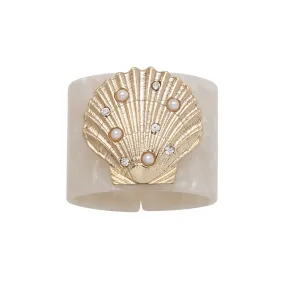 Shell Resin Napkin Rings, Pearly White, Set of Four