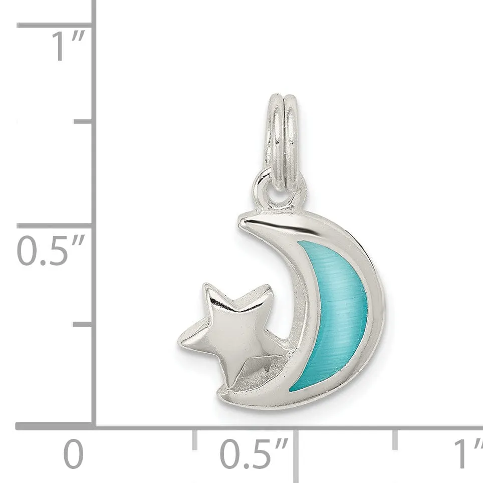 Silver Blue Enameled Moon Star Charm Pendant