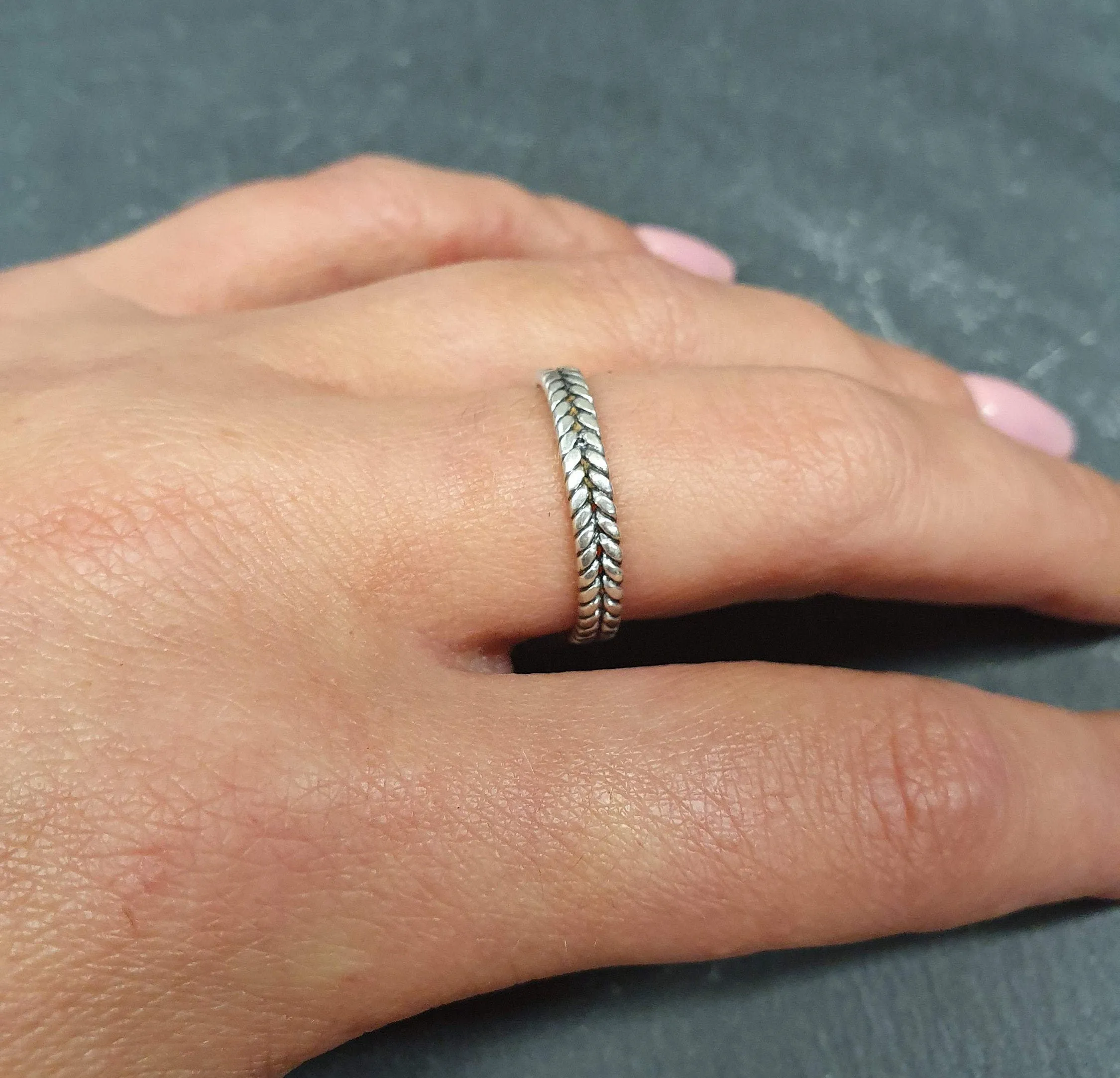 Silver Braided Ring - Fishtail Band, Stackable Silver Band, Rustic Braided Band