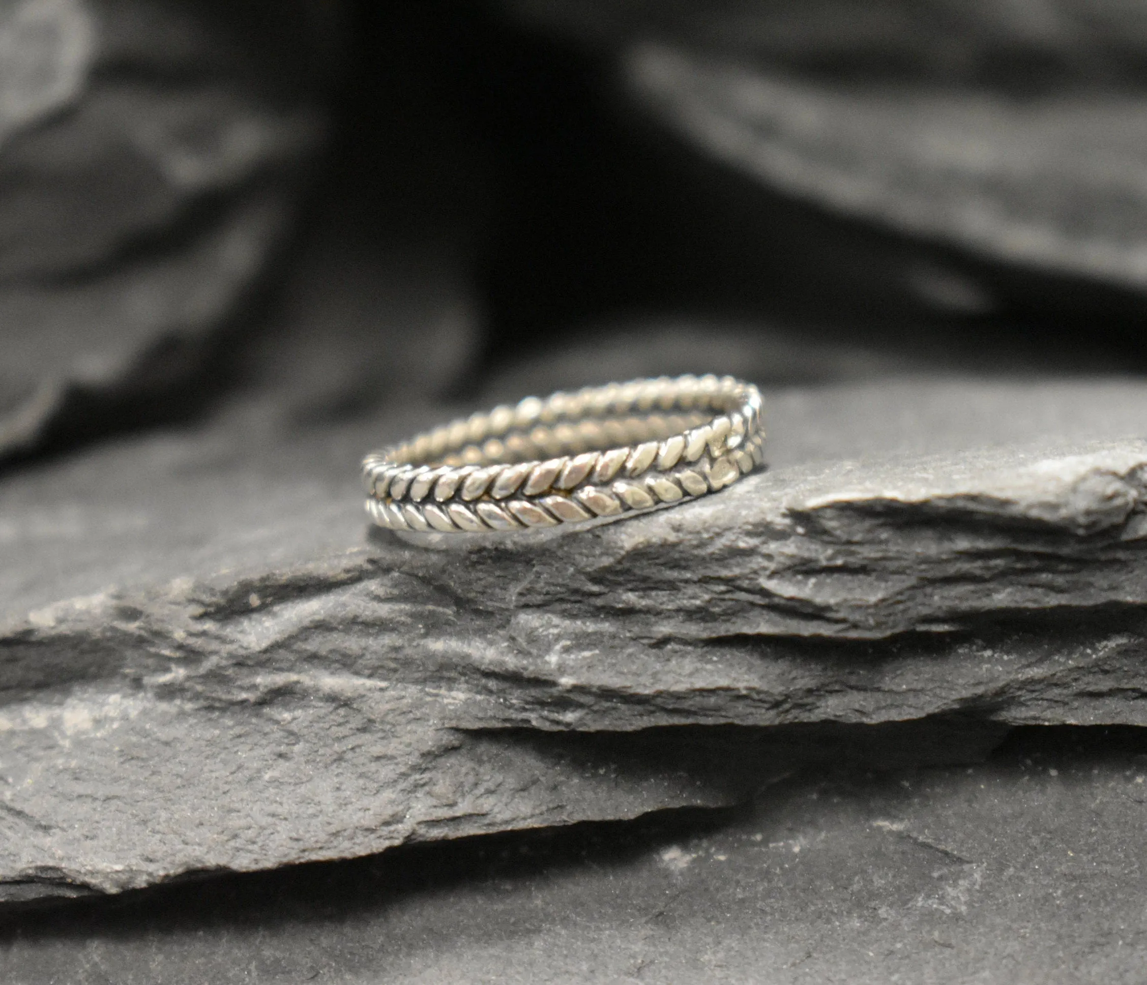 Silver Braided Ring - Fishtail Band, Stackable Silver Band, Rustic Braided Band