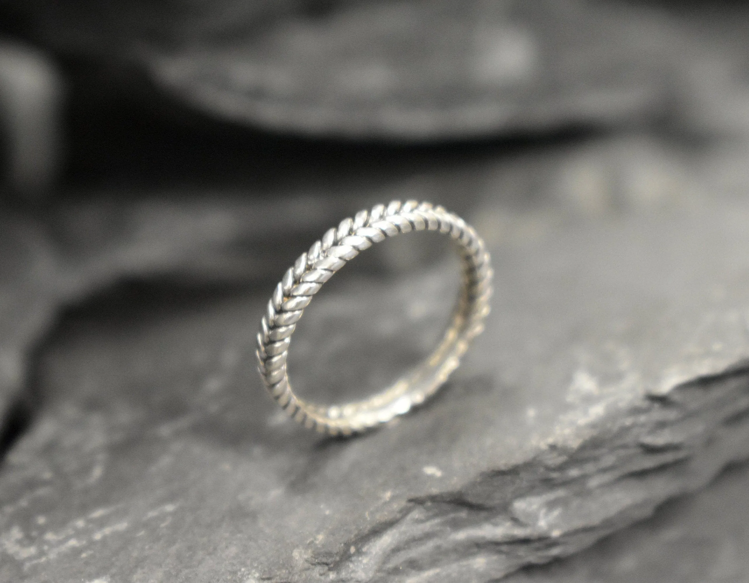 Silver Braided Ring - Fishtail Band, Stackable Silver Band, Rustic Braided Band