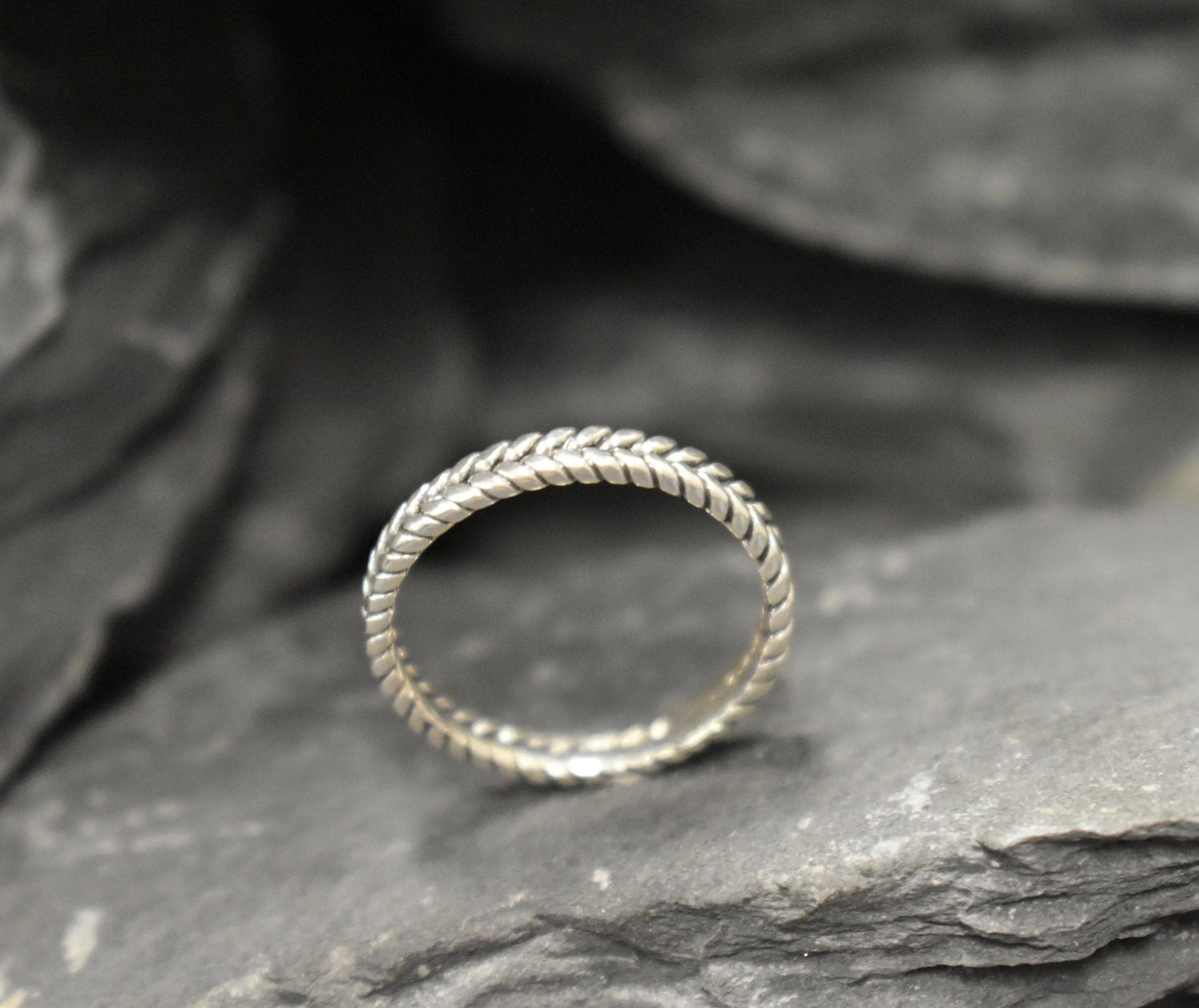Silver Braided Ring - Fishtail Band, Stackable Silver Band, Rustic Braided Band