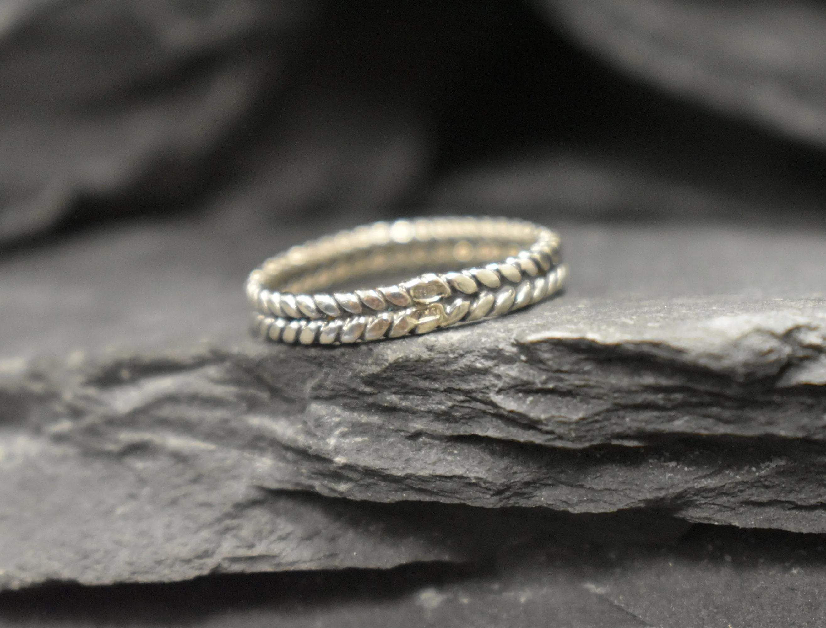 Silver Braided Ring - Fishtail Band, Stackable Silver Band, Rustic Braided Band