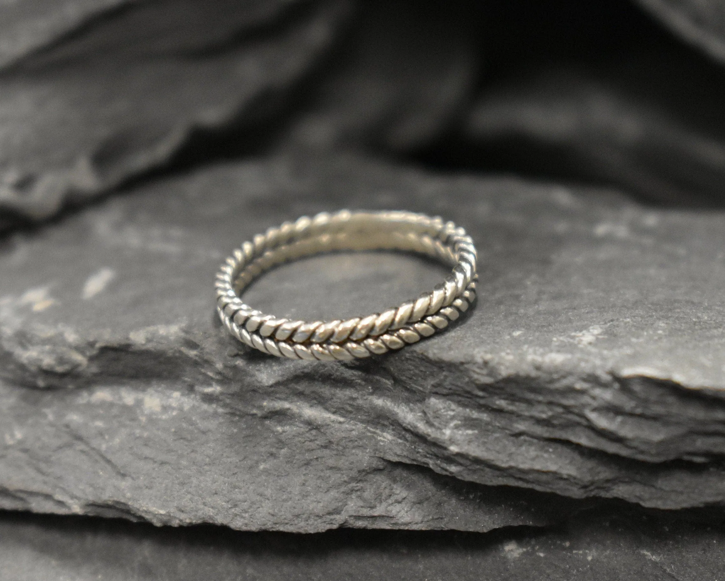 Silver Braided Ring - Fishtail Band, Stackable Silver Band, Rustic Braided Band