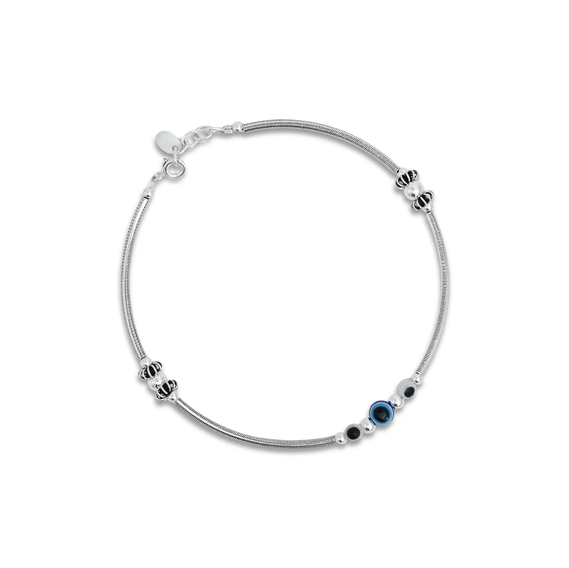 Silver Center Blue and Black Evil Eye Anklet for Girls