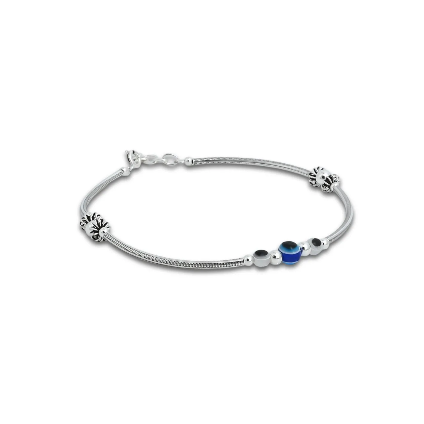 Silver Center Blue and Black Evil Eye Anklet for Girls