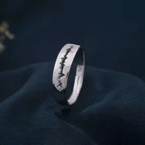 Silver Heart Beat Men's Band Ring