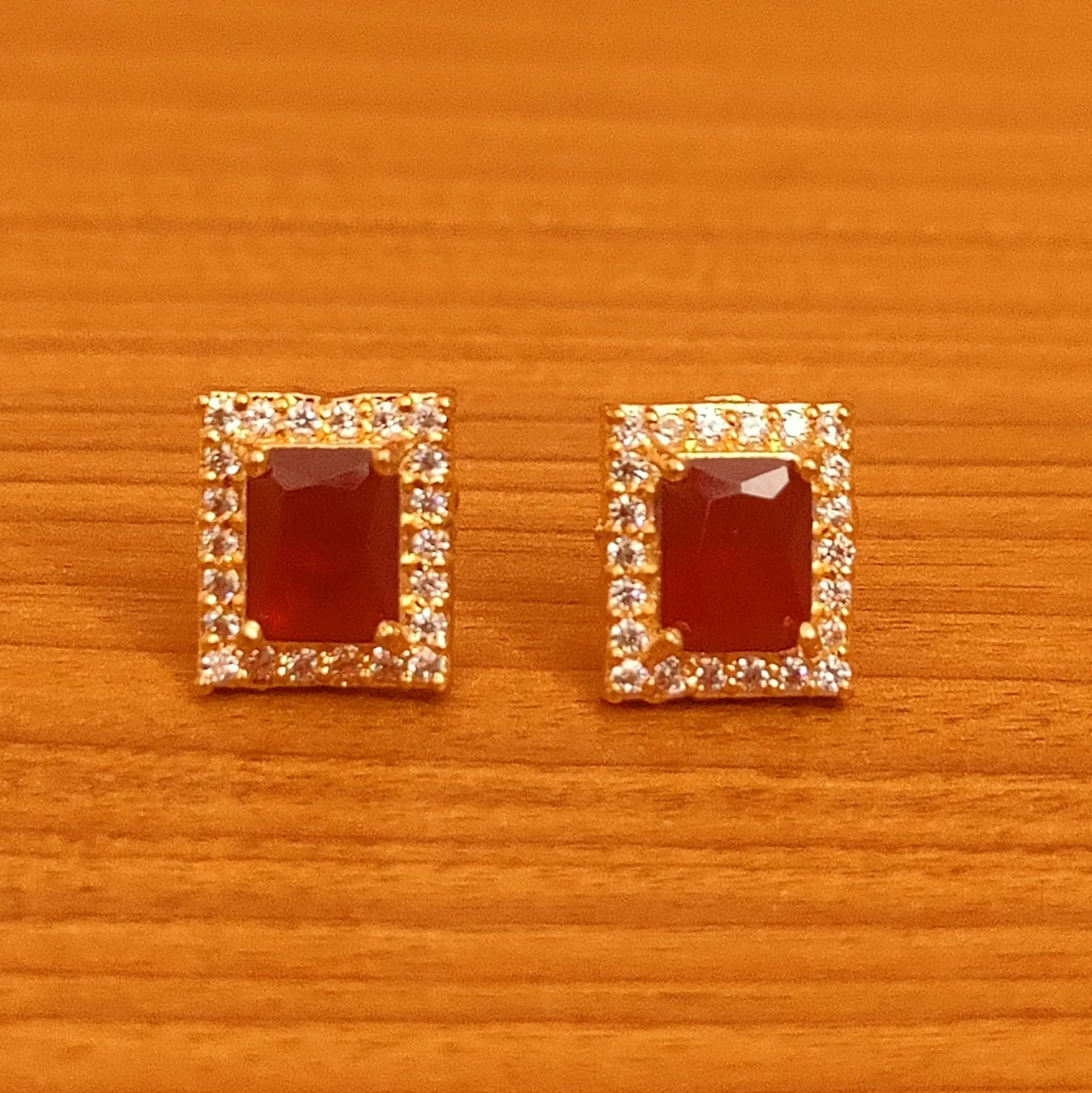 SQUARE SHAPE DIAMOND LOOK RUBY STUDS