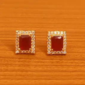 SQUARE SHAPE DIAMOND LOOK RUBY STUDS