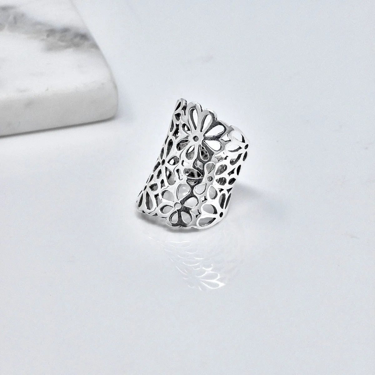 Statement Floral Design Ring For Women Sterling Silver