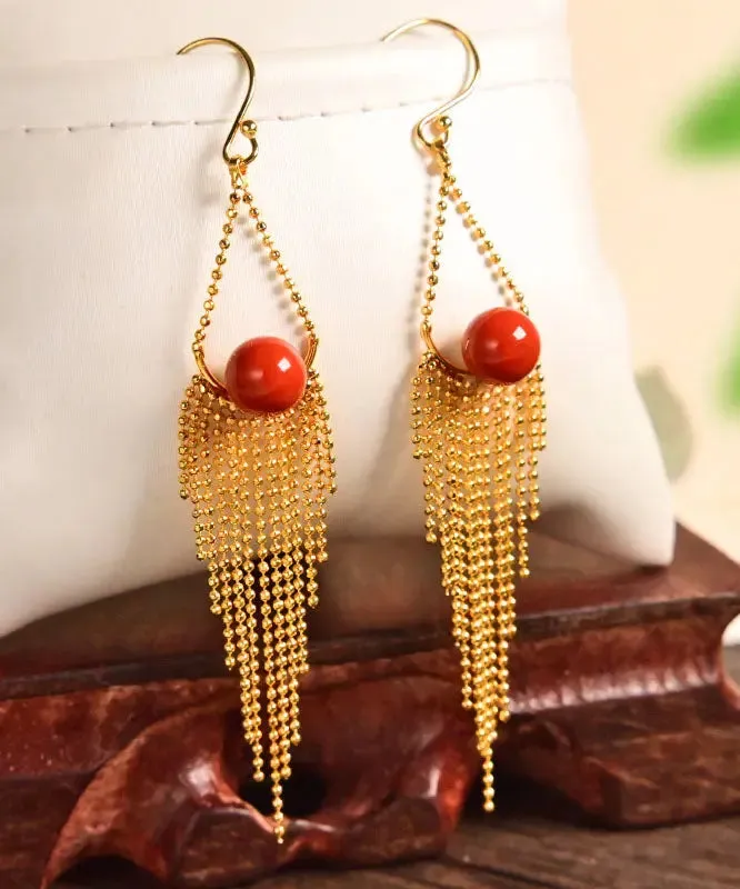 Sterling Silver Overgild Agate Drop Earrings