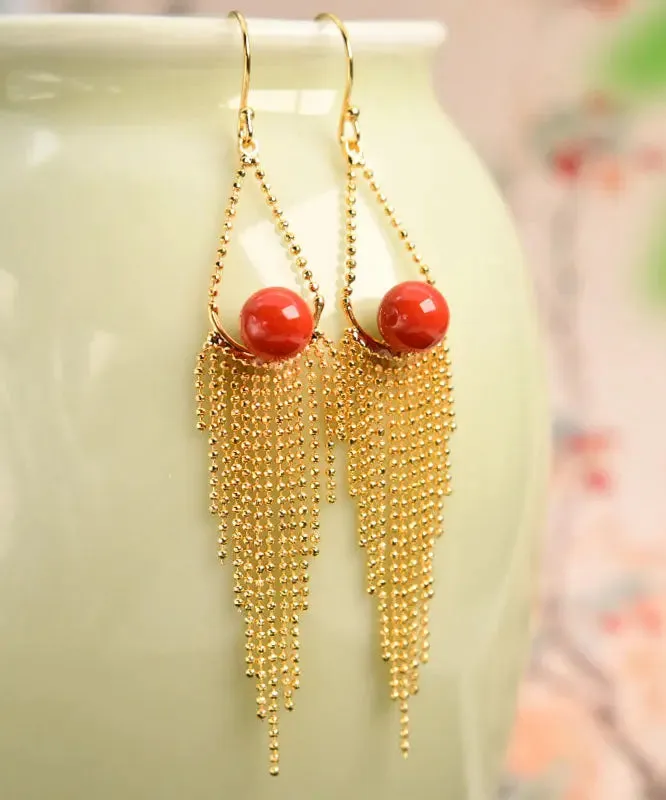 Sterling Silver Overgild Agate Drop Earrings