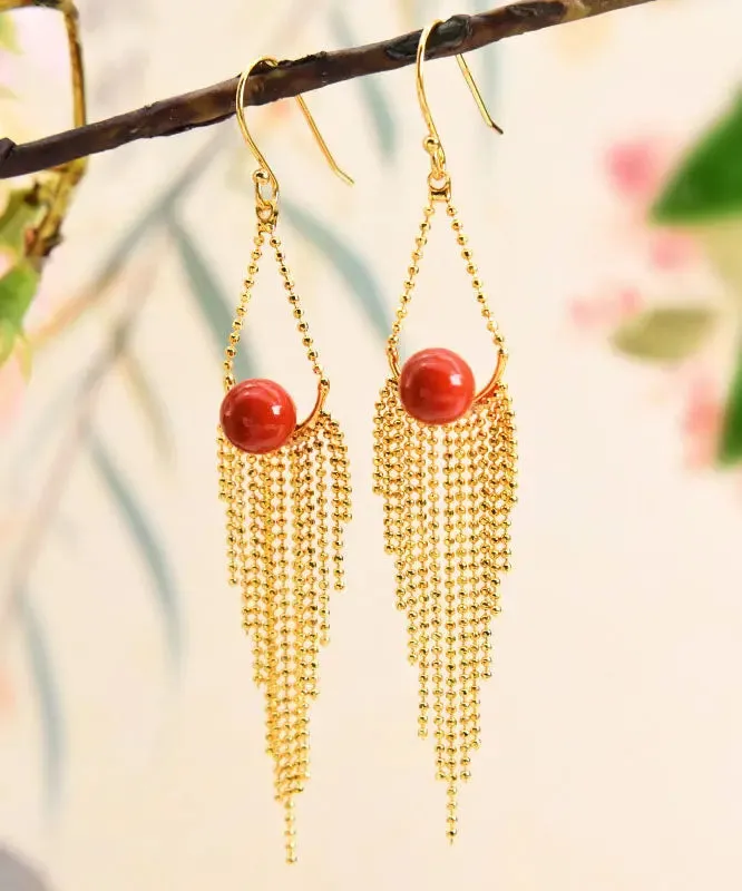 Sterling Silver Overgild Agate Drop Earrings