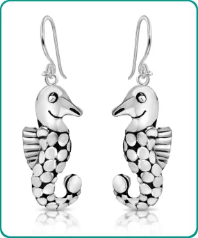 Sterling Silver Seahorse Bubble Drops Earrings