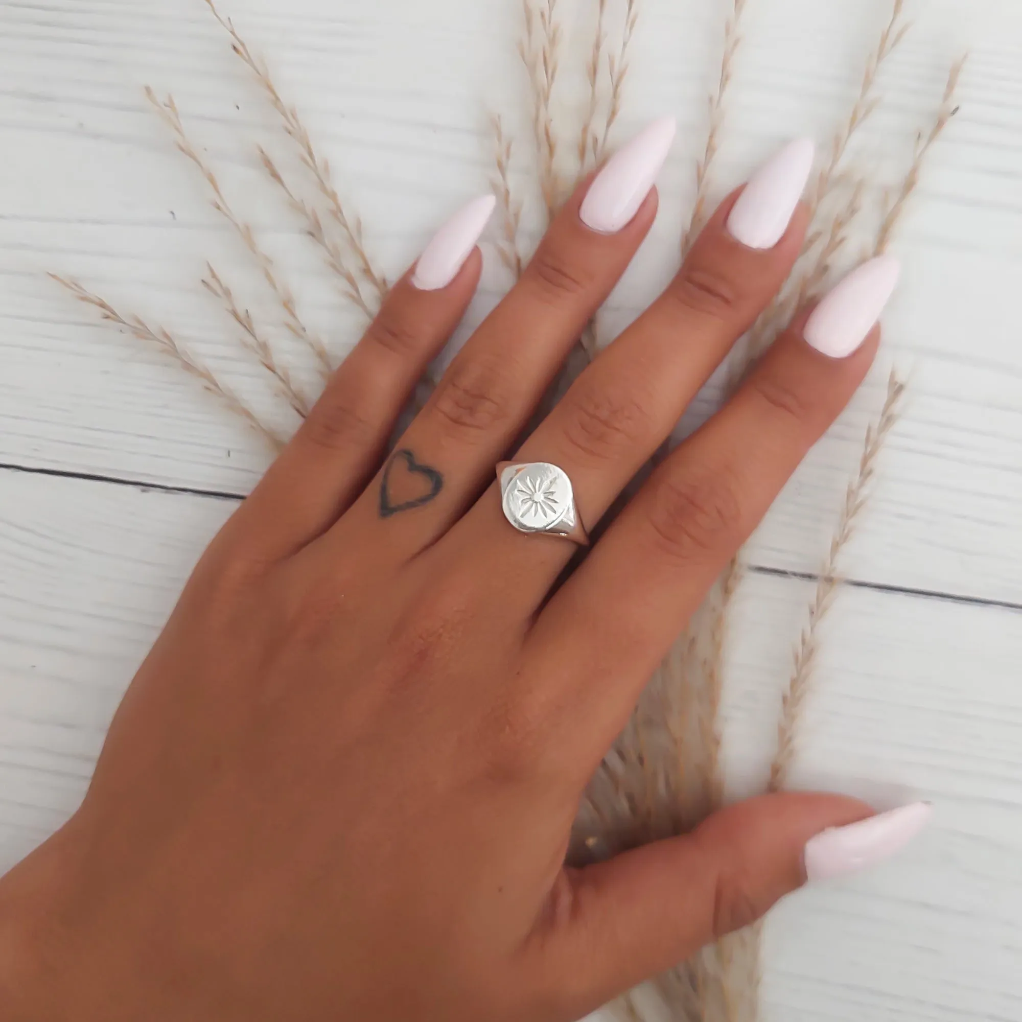 Sterling Silver Signet Ring, Sun Flower Signet Ring Women, Sun Jewelry, Rings for Woman, Statement Ring, Open Adjustable Ring, Size 6 - 9.5
