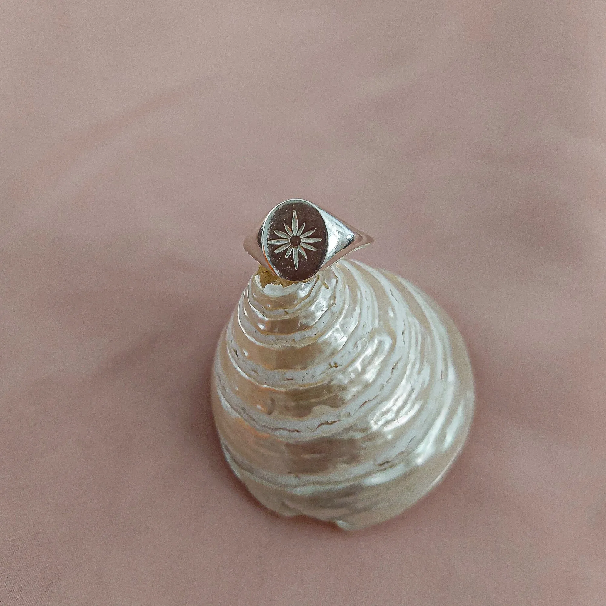 Sterling Silver Signet Ring, Sun Flower Signet Ring Women, Sun Jewelry, Rings for Woman, Statement Ring, Open Adjustable Ring, Size 6 - 9.5