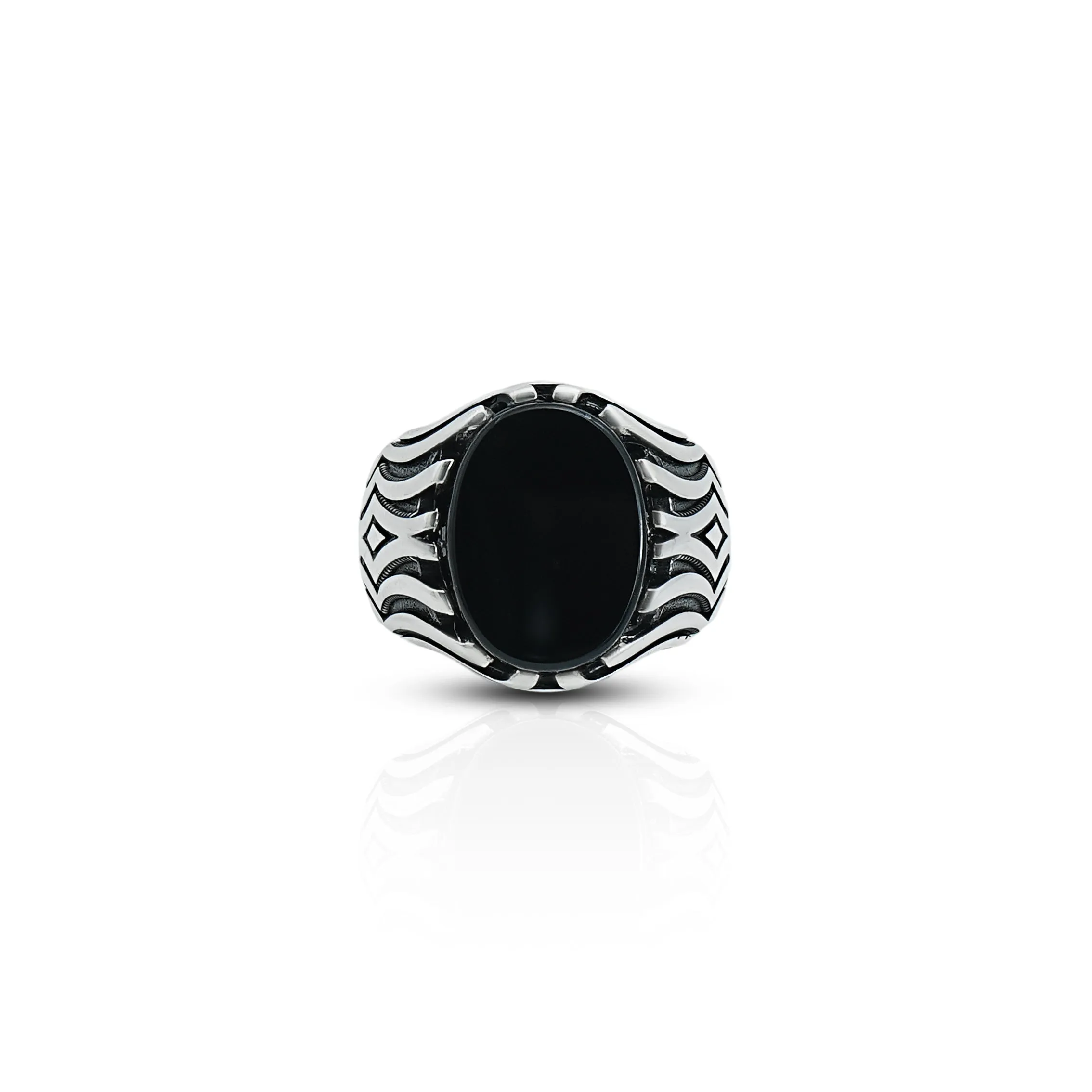 Stylish Oval Shape Black Stone Silver Ring