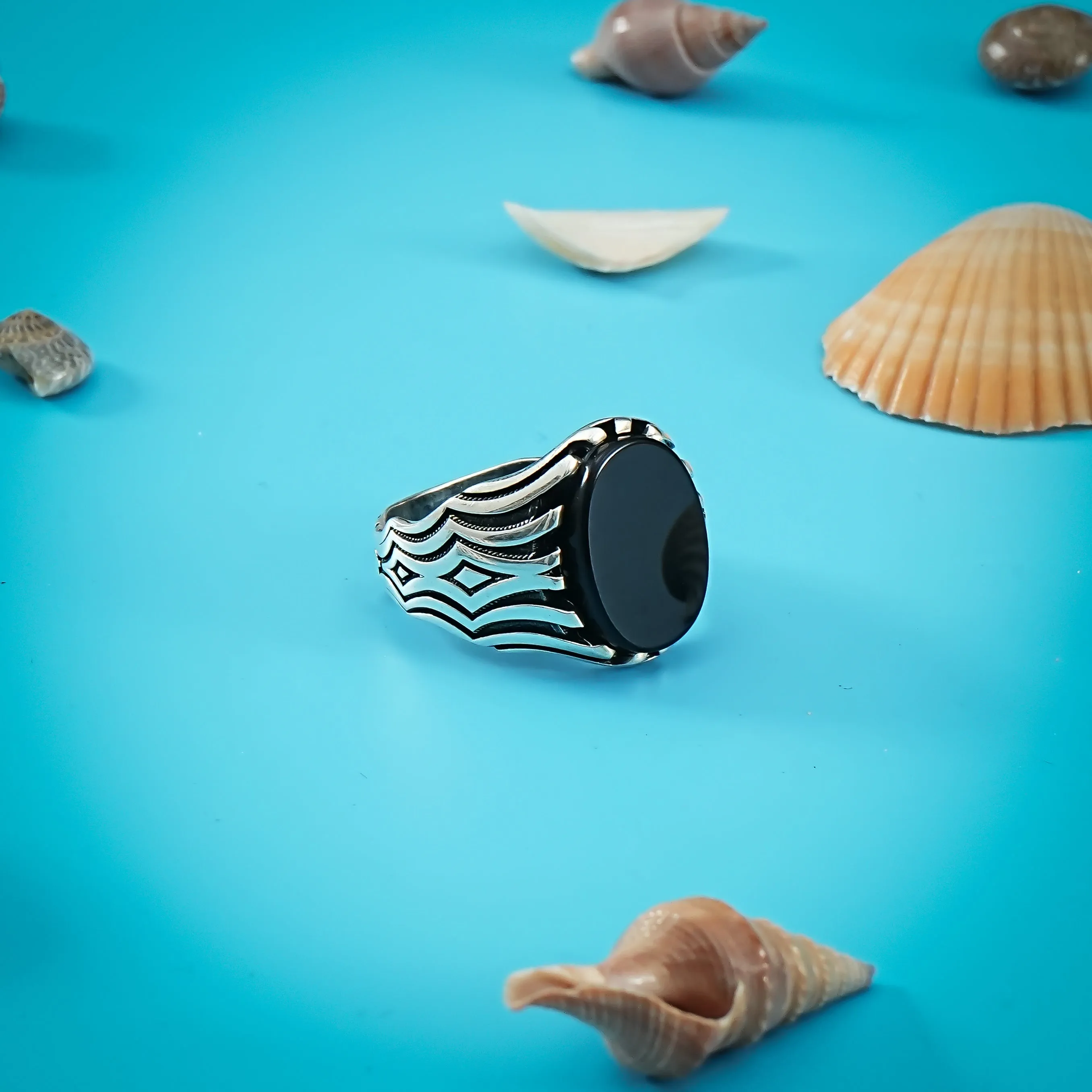 Stylish Oval Shape Black Stone Silver Ring