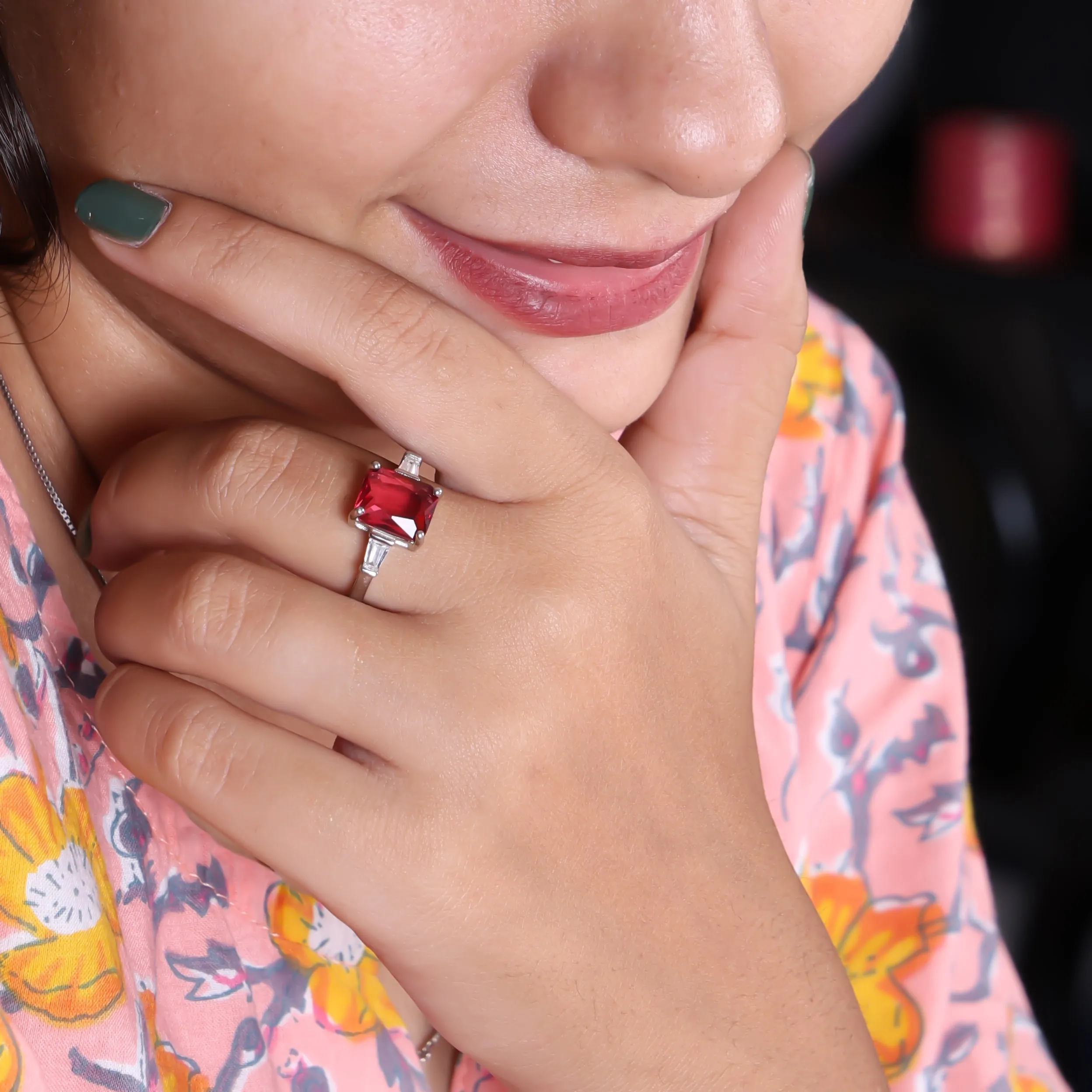 Stylish Pink Gemstone Sterling Silver Ring