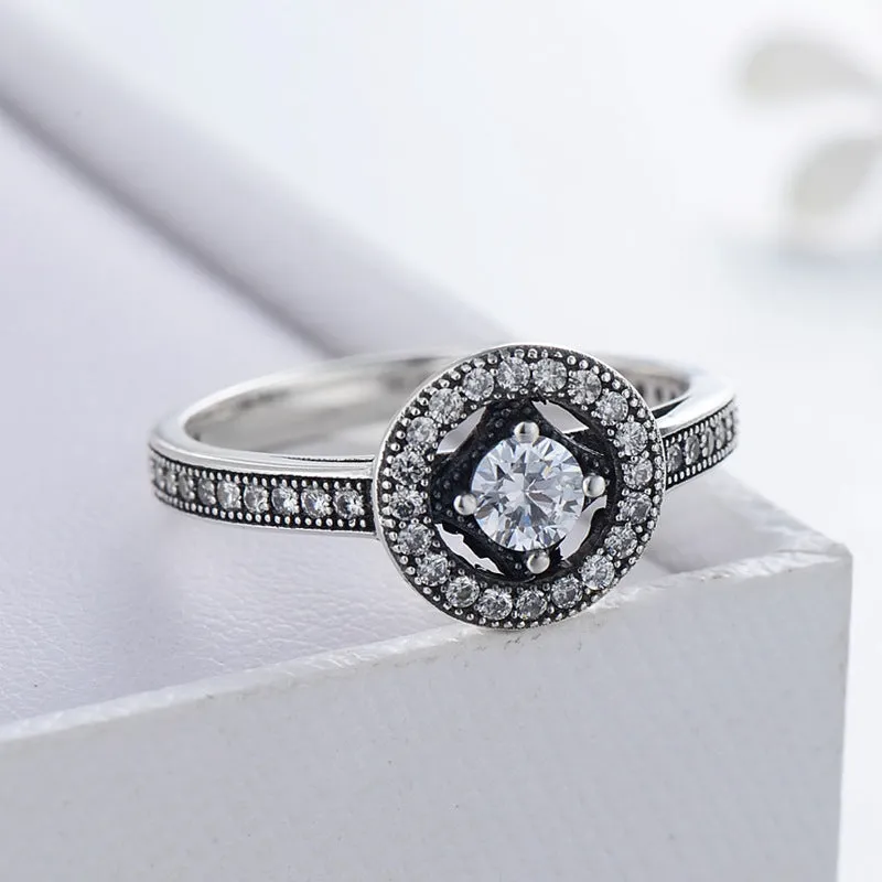 Stylish S925 Sterling Silver Zircon Distressed Ring for Women