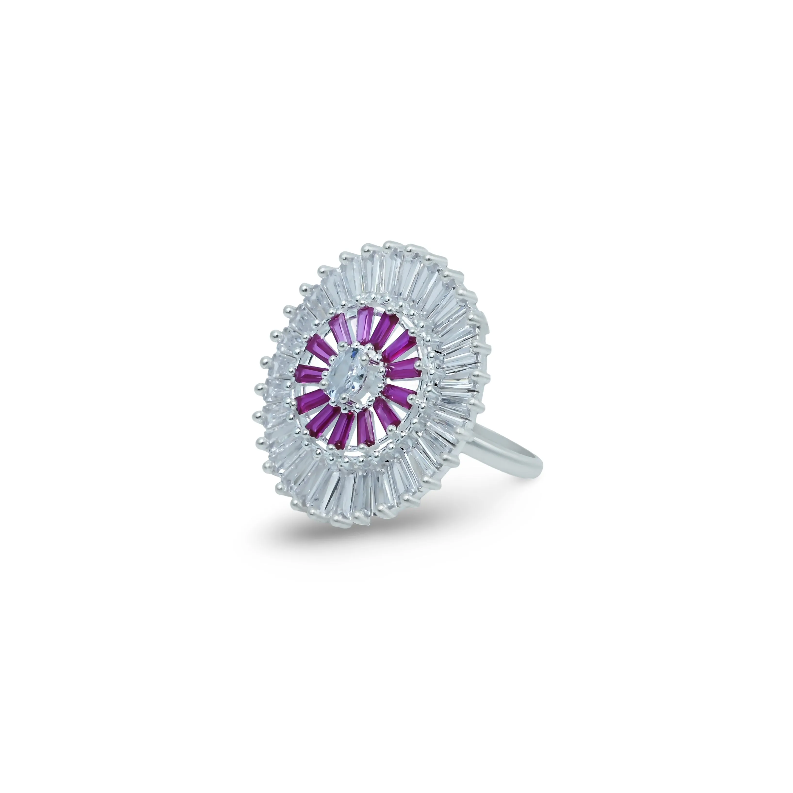 Stylish Silver Ring Featuring Purple Stones For Girl's