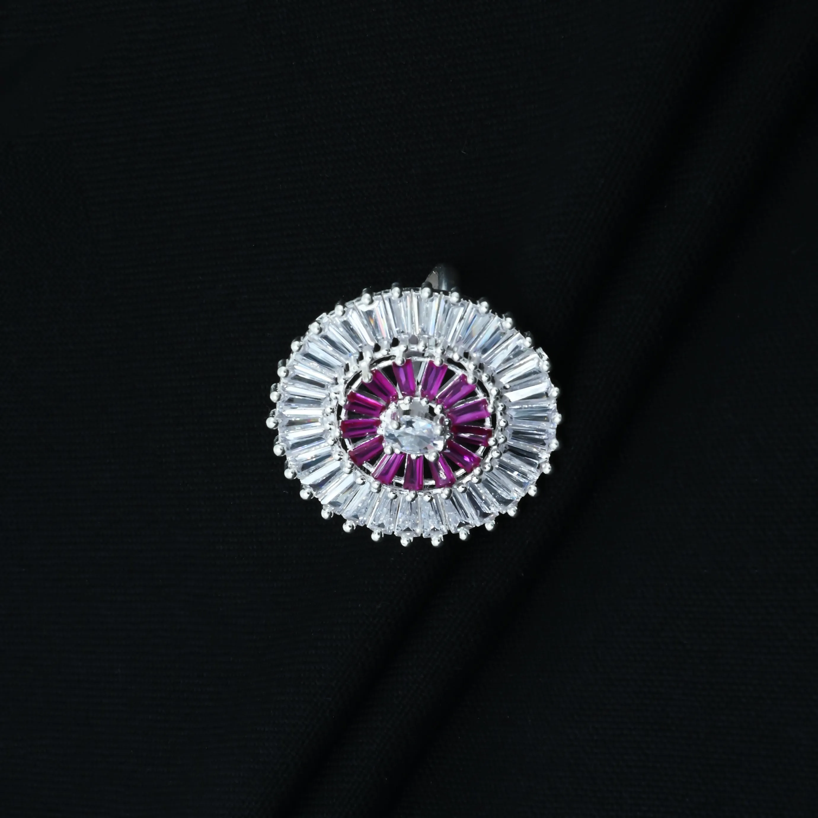 Stylish Silver Ring Featuring Purple Stones For Girl's