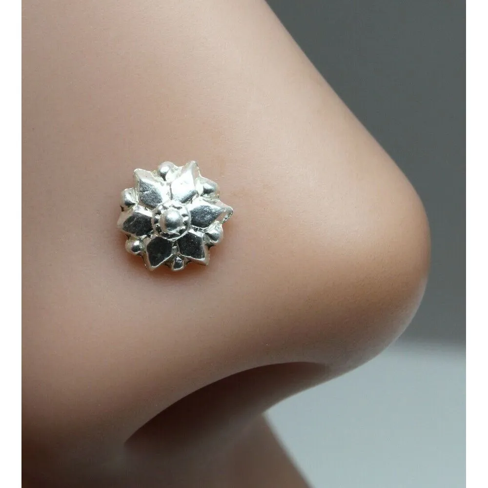 Stylish Sterling Silver Nose pin with Push Pin