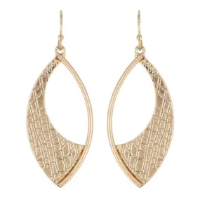 Textured Worn Gold Marquise Shape Earrings