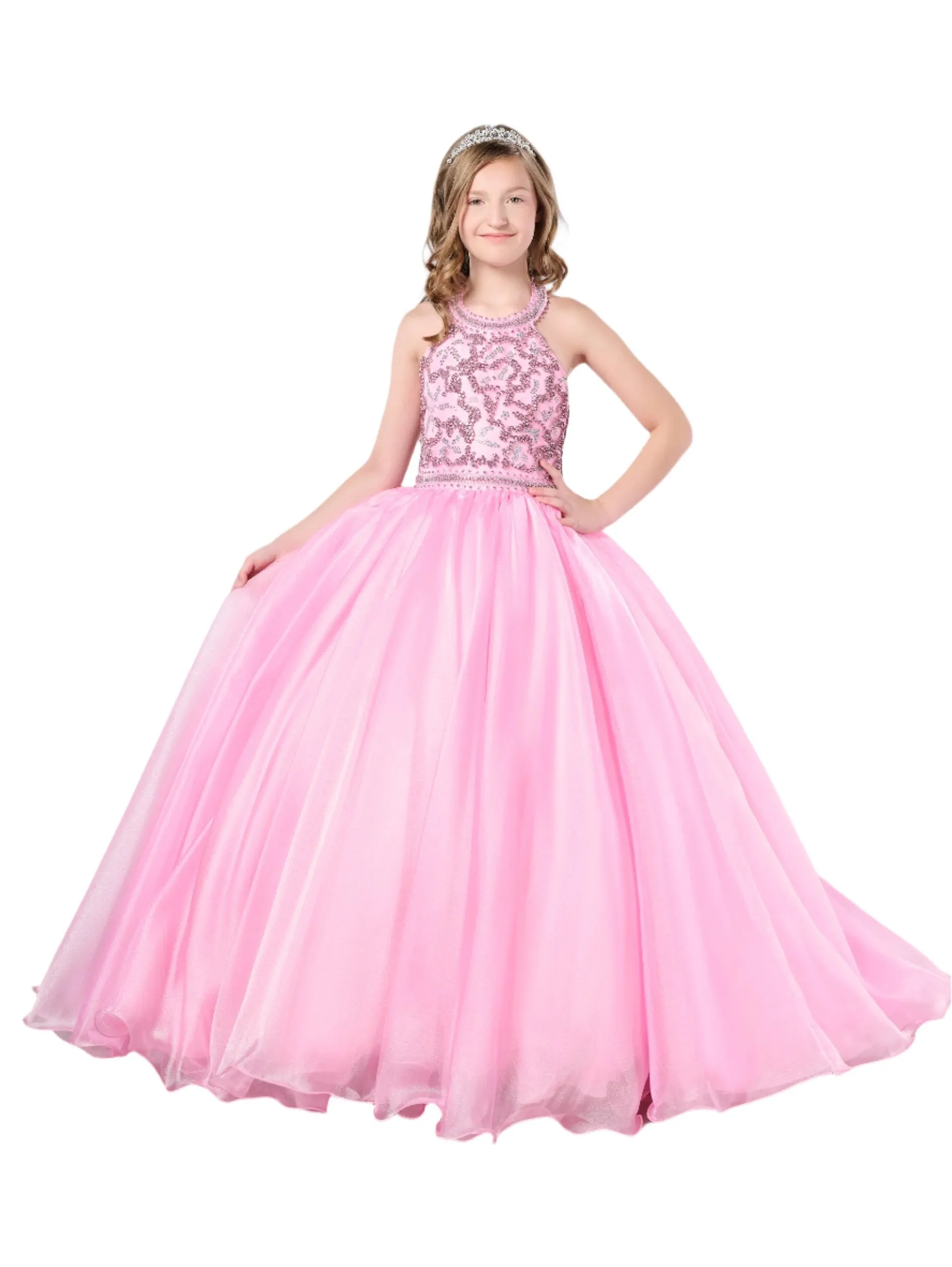 Tiffany Princess 13786 Size 10 White Girls Pageant Dress Crystal Bodice Ballgown A Line High Neck Formal