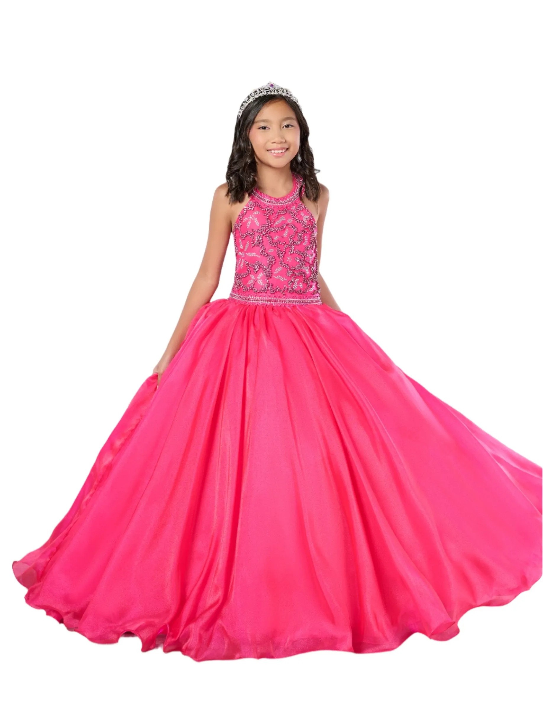 Tiffany Princess 13786 Size 10 White Girls Pageant Dress Crystal Bodice Ballgown A Line High Neck Formal