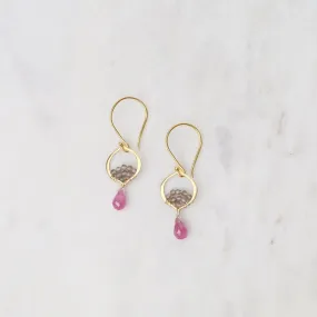 Tiny Arabesque Earrings with Pink Sapphires