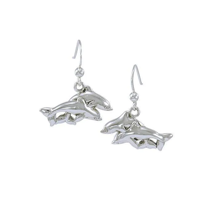 Twin Dolphin Sterling Silver Earrings TE952