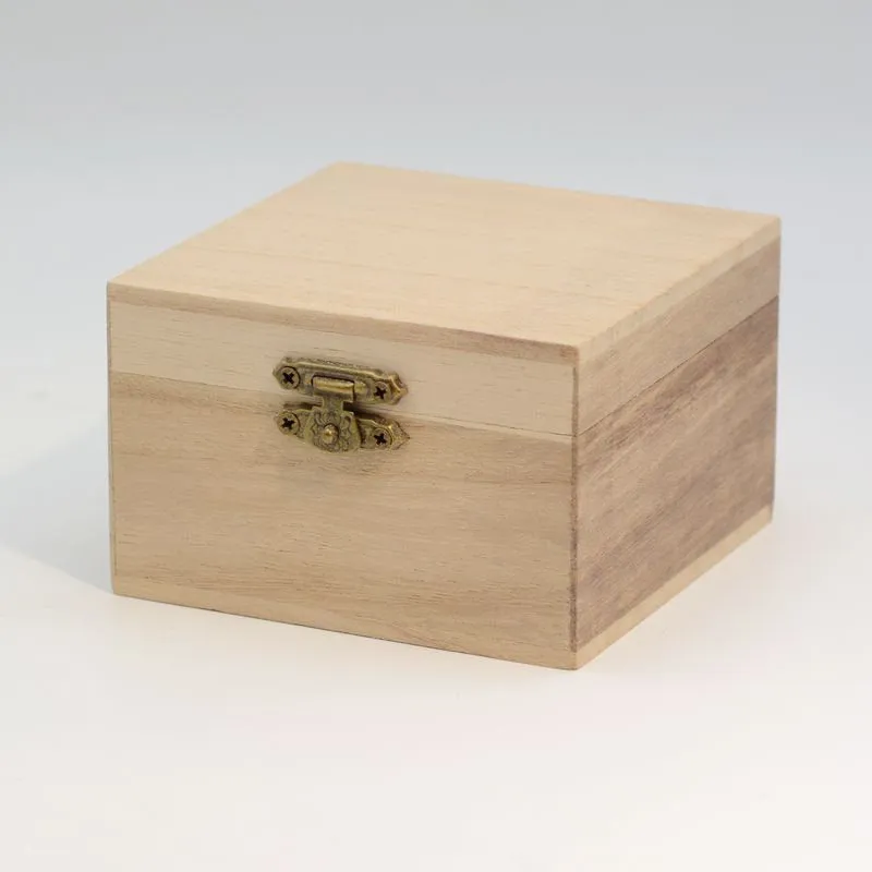 Unfinished Wood Box - Hinged with Clasp No Feet - Carving Box - Square Shaped - Woodworking Supplies - Unfinished Watch Box Jewelry Case