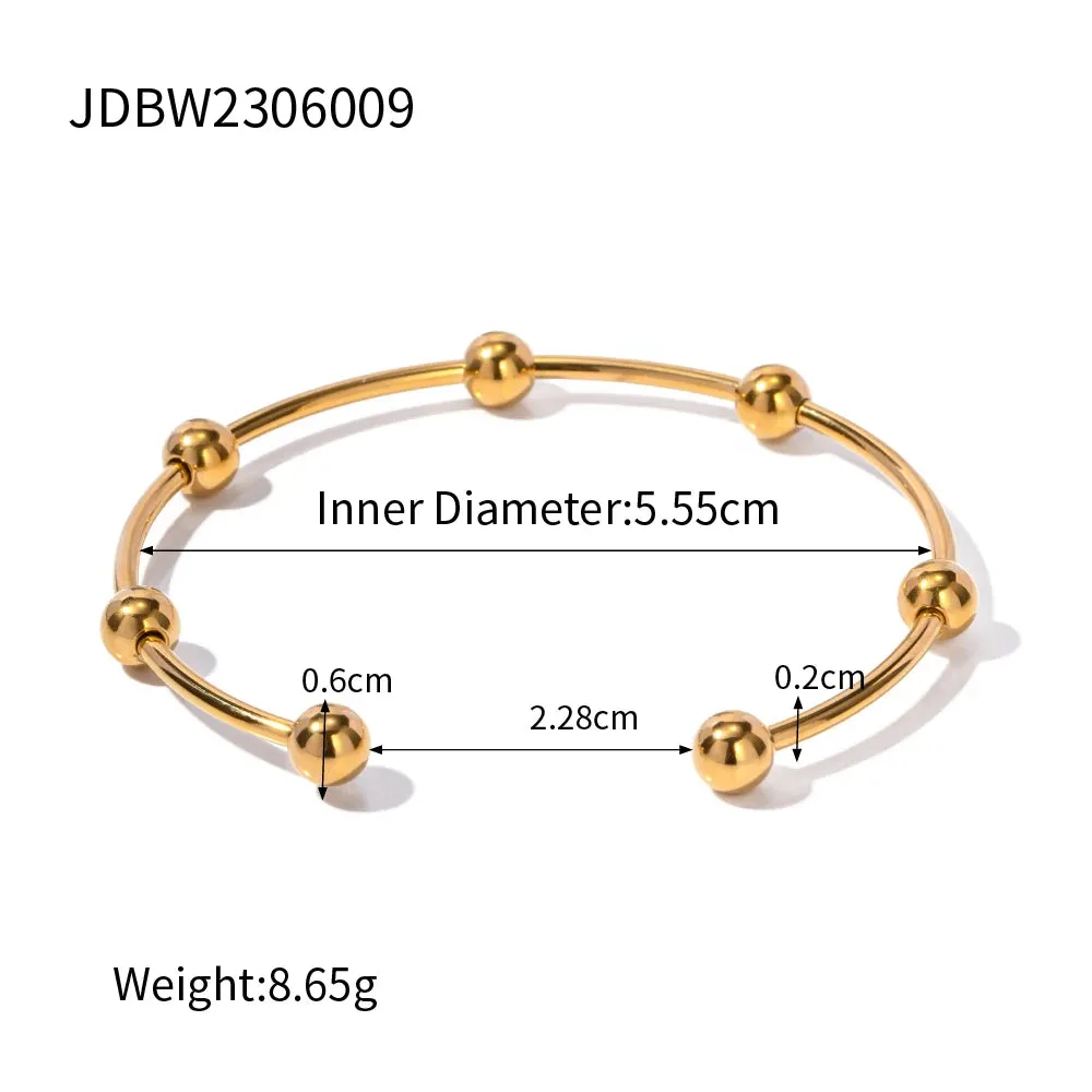 VAIGE Elegant Waterproof Stainless Steel Cuff Bracelet in Golden Silver with Charming Bead Design